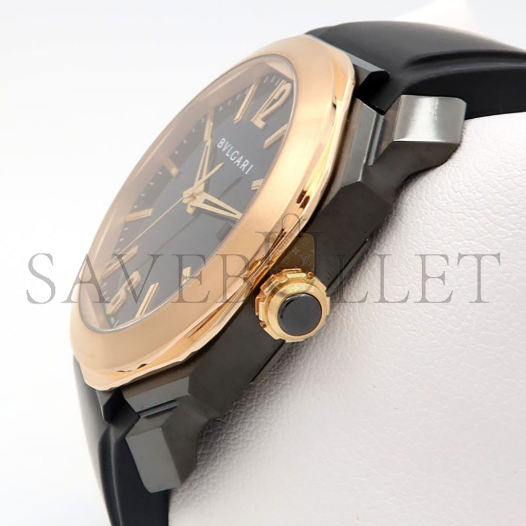 b*l*ai octo 18k rose gold & black steel black dial 41mm auT0matic rubber 102485